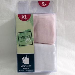 Girls 2 Pack Camisoles, Pink & White, Premium Cotton Blend, Size XL(14-16), NEW